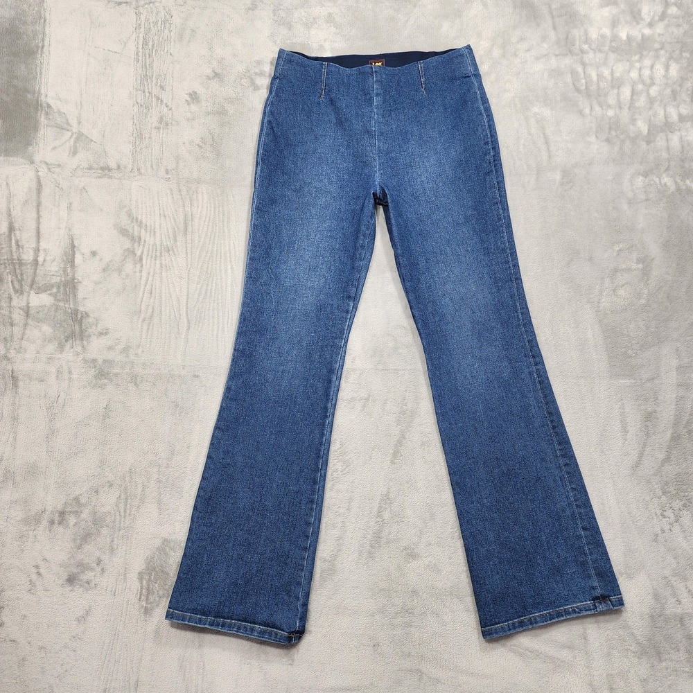 Lee Jeans Womens M Blue High Rise Pull On Bootcut Regular Fit Stretch Denim